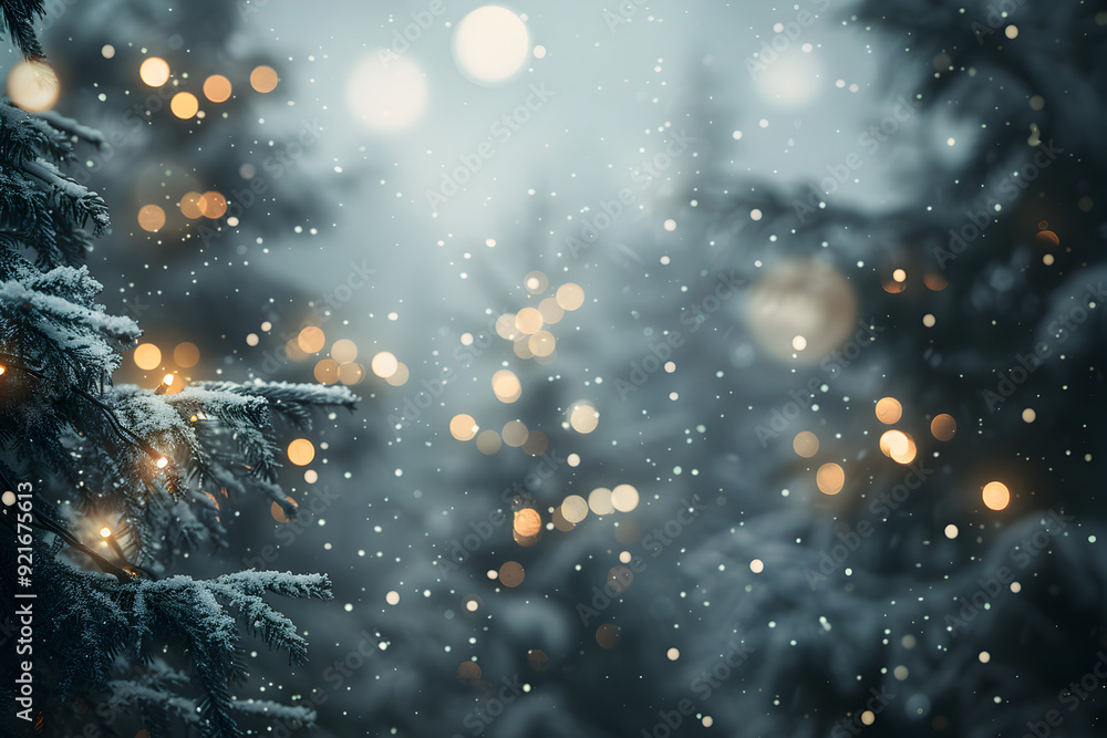 © tracy - A snowy forest with a tree in the foreground. The snow is falling and the tree is covered in snow. The scene is peaceful and serene