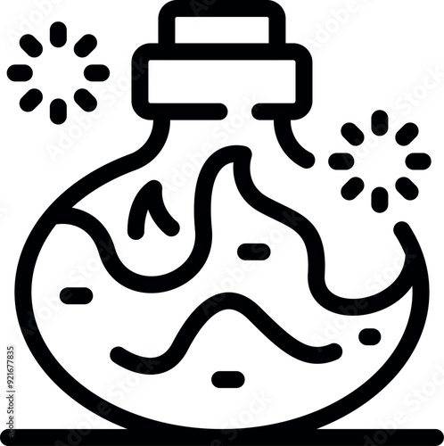 Line art icon of a magic potion bubbling in a round glass flask, perfect for fantasy and role playing games