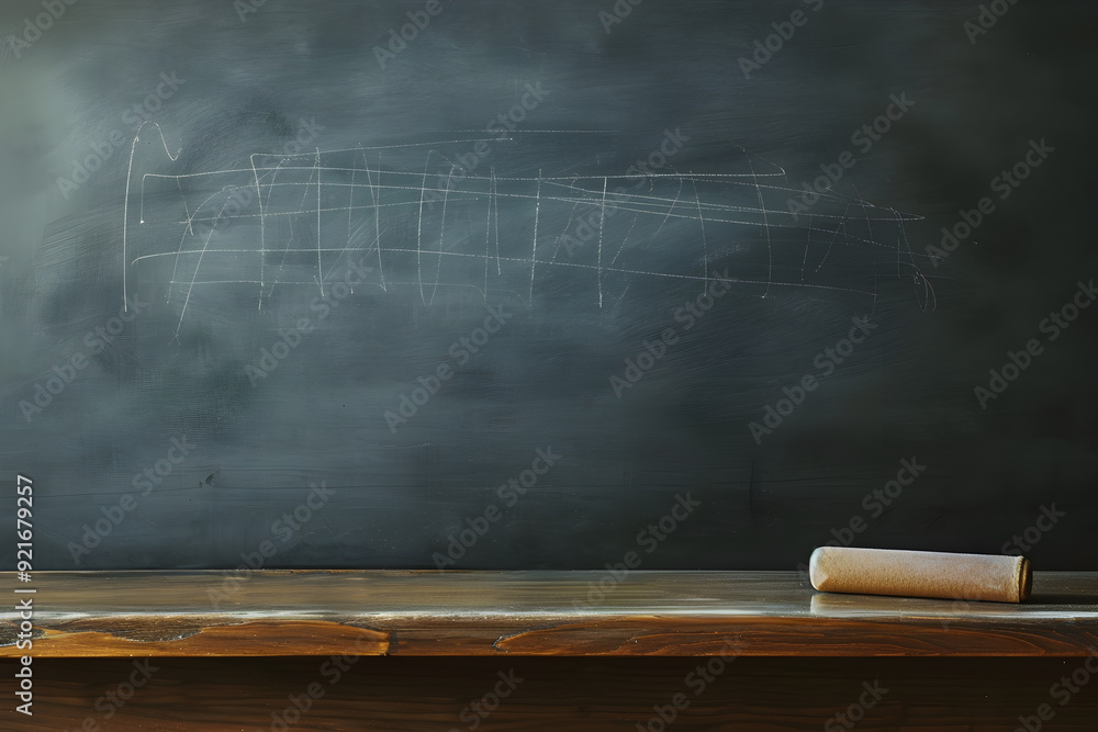 A chalkboard is empty and has a piece of chalk on it A chalkboard is empty and has a piece of chalk on it