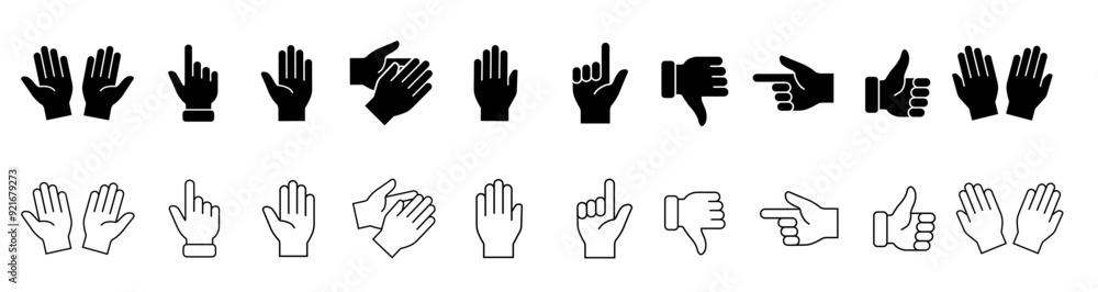 Hands icons vector. Symbols of gesture arms. Hands with different gestures and positions. Vector Hands icons vector. Symbols of gesture arms. Hands with different gestures and positions. Vector