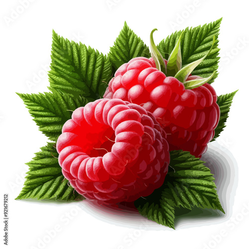 flat vector  illustration of Ripe raspberries with leaf isolated on a white background