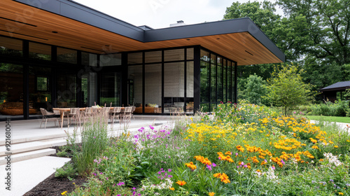 Wallpaper Mural A house with outdoor seating areas by meadow, nature architecture Torontodigital.ca