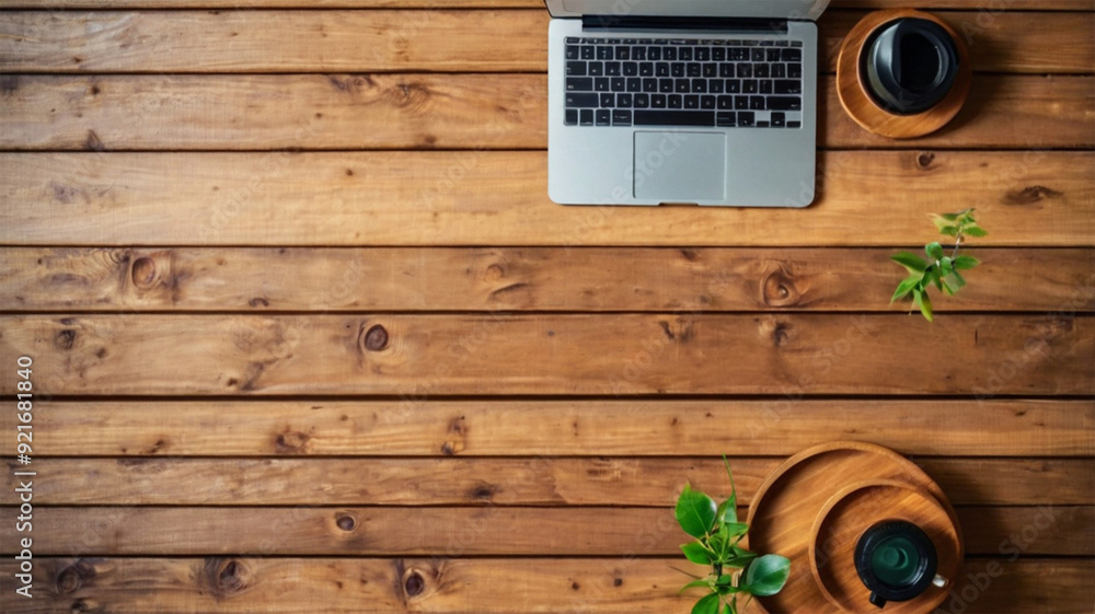 Wooden workspace desk concept for working from home. Top view with copy space Wooden workspace desk concept for working from home. Top view with copy space