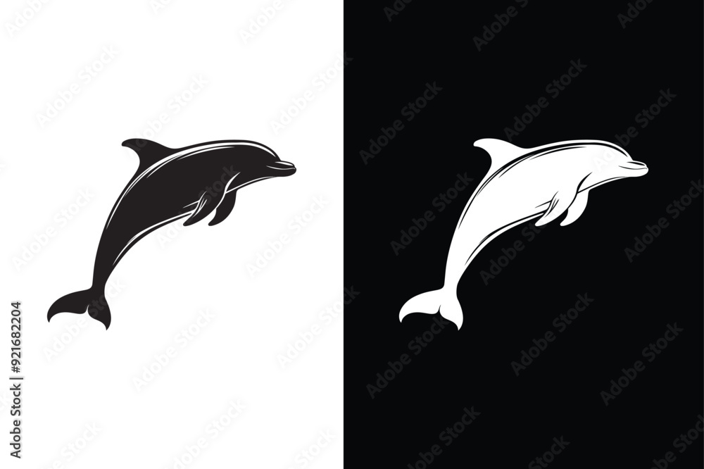 Fototapeta premium Dolphin logo design vector silhouette illustration. Dolphin icon illustration black
