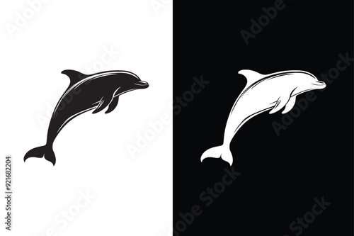 Dolphin logo design vector silhouette illustration. Dolphin icon illustration black