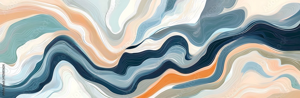 Obraz premium Abstract background with wavy lines and colors of blue, beige and orange.