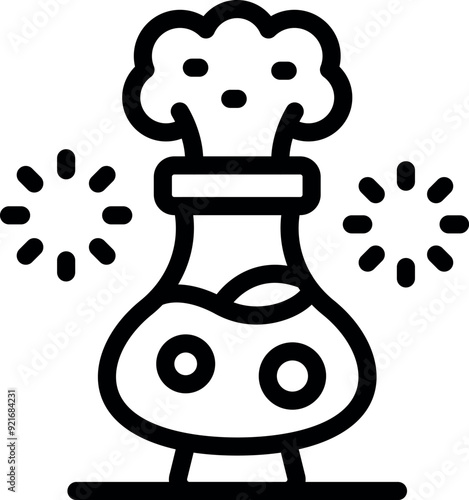 Line art icon of a chemical flask bubbling over with activity