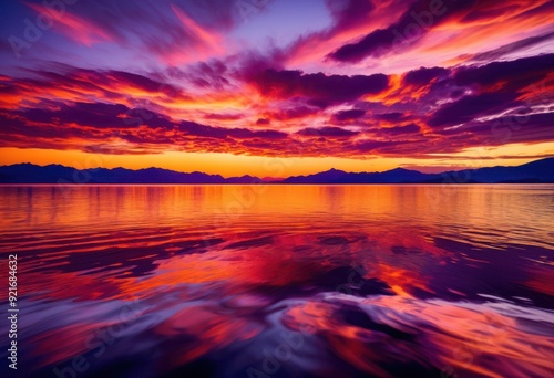 stunning scenic views featuring vibrant sunsets over tranquil waters reflective surfaces rich color gradients, reflection, sky, landscape, nature, beauty