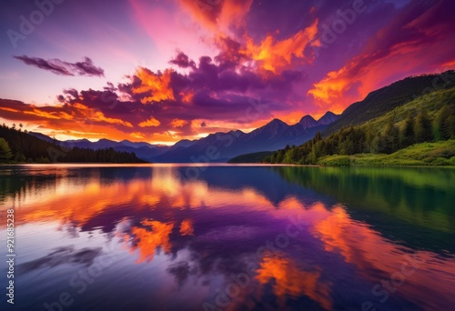 Wallpaper Mural stunning vibrant sunset over majestic mountains showcasing breathtaking views natural beauty, landscape, nature, sky, colorful, horizon, cloud, peak Torontodigital.ca