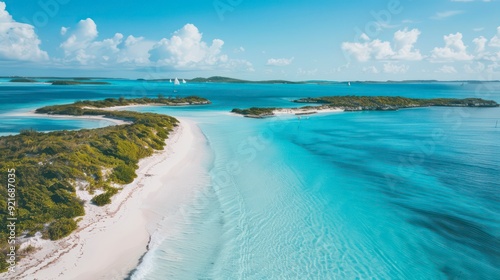 landscape beach with blue sky and white clouds on a seamless background 