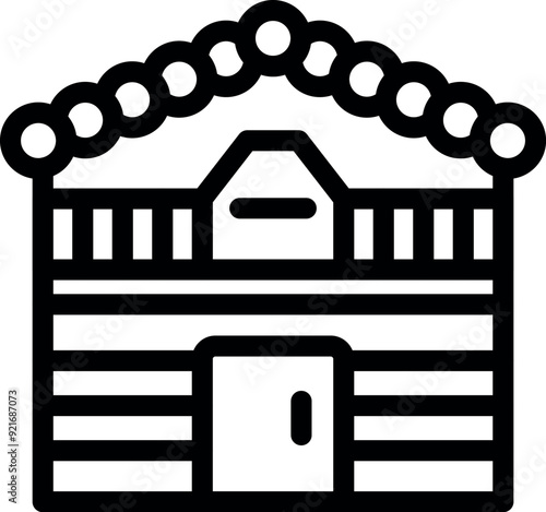 Simple black and white line art depicting a traditional russian banya for relaxation and wellness