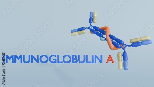 3d rendering of scattered immunoglobulin A, or IgA, molecules in conjunction with secretory protein