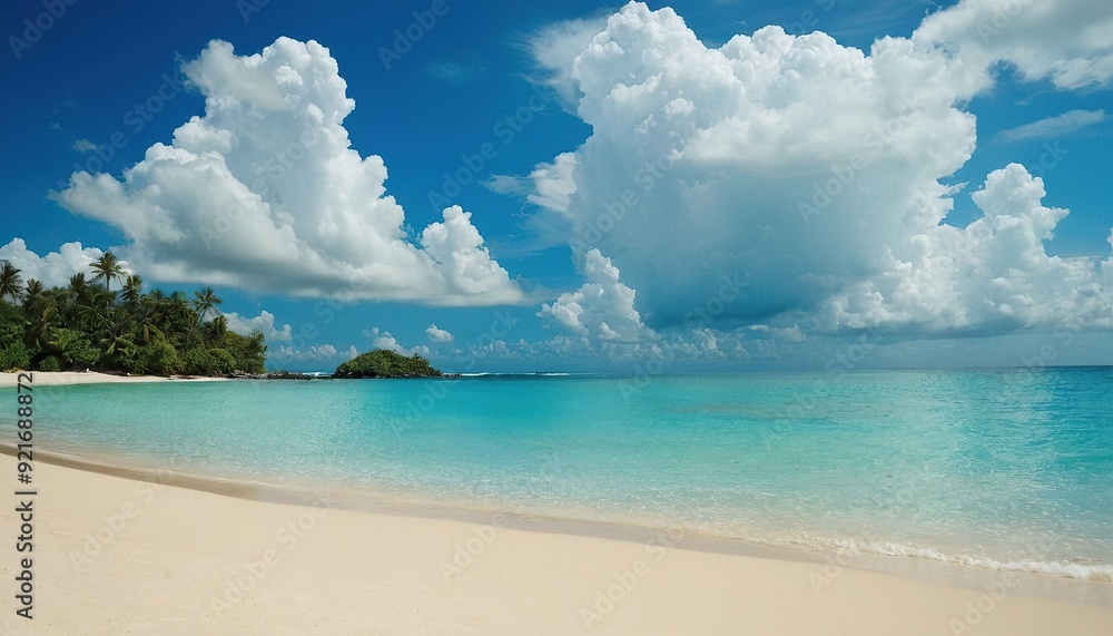 Fototapeta premium Summer beach and sea with clear sky background 6