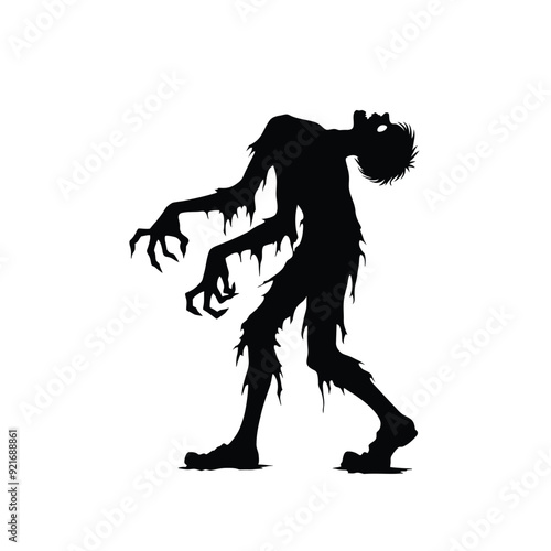 Spooky Halloween Zombie Silhouette Vector – Creepy Undead Figure for Halloween Design Projects