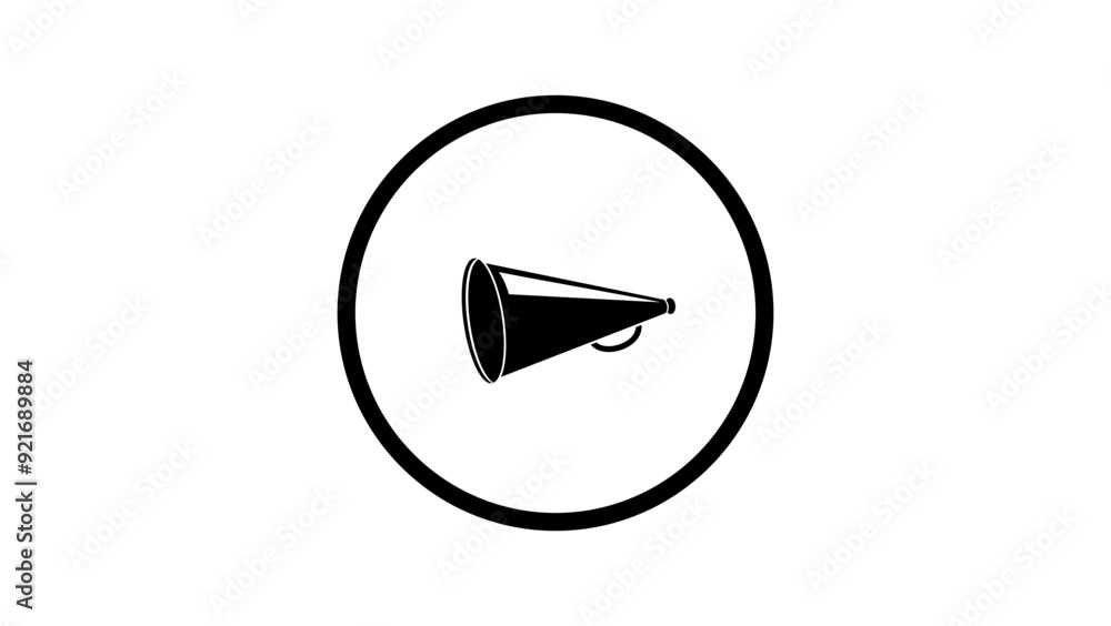 Play button like megaphone, promote video symbol, black isolated silhouette Play button like megaphone, promote video symbol, black isolated silhouette