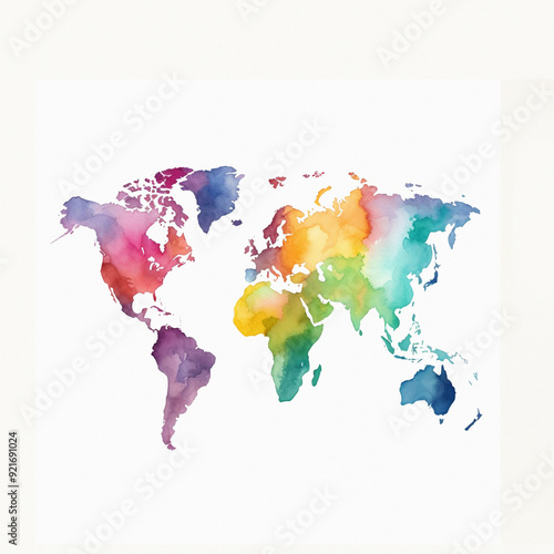 Cartoon watercolor multicolor world map hand drawn decorative background, adventure doodle illustration, poster design travel, wallpaper for play kid