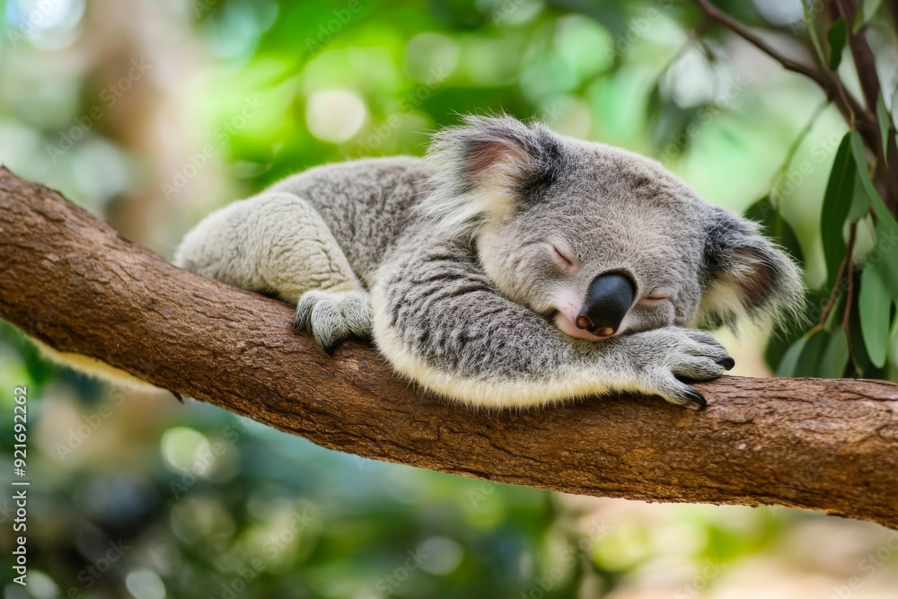 Naklejka premium A koala sleeping on a tree branch