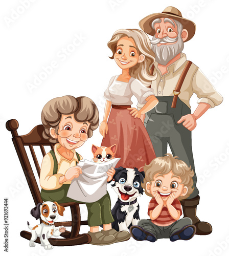 Happy Family with Pets