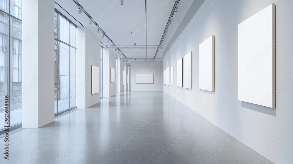 A minimalist gallery space with large windows, white walls, and blank canvases, symbolizing art, creativity, exhibition, minimalism, and potential. A minimalist gallery space with large windows, white walls, and blank canvases, symbolizing art, creativity, exhibition, minimalism, and potential.