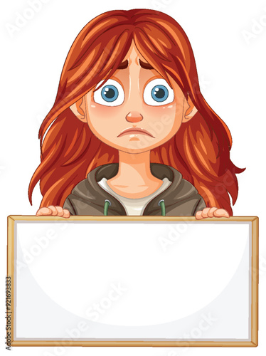 Sad Girl Holding Blank Sign