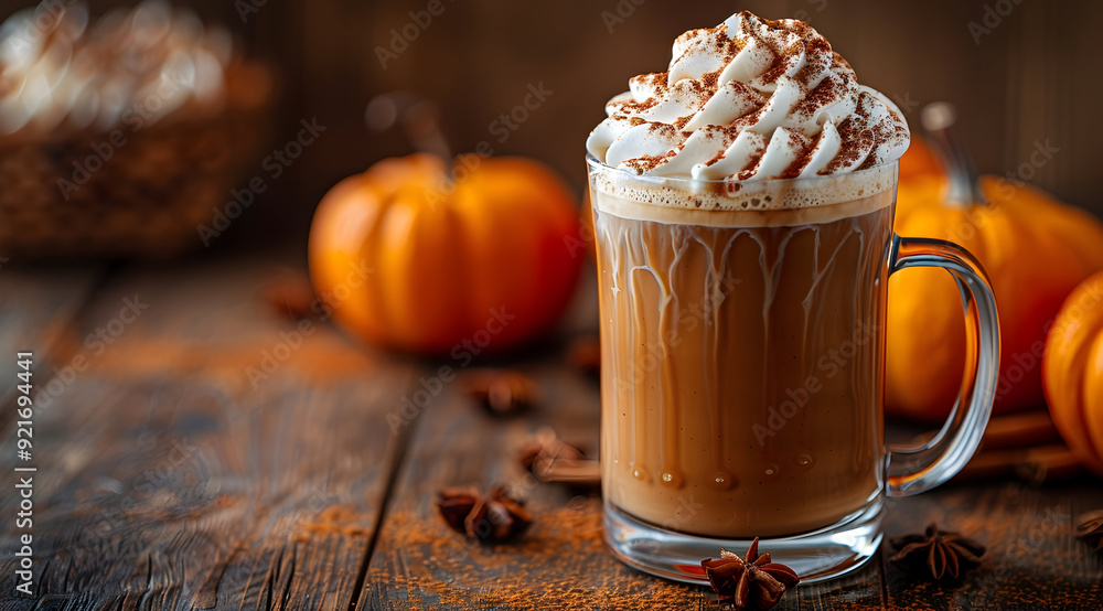 Pumpkin Spice Latte with Whipped Cream and Cinnamon - Realistic Photo Pumpkin Spice Latte with Whipped Cream and Cinnamon - Realistic Photo