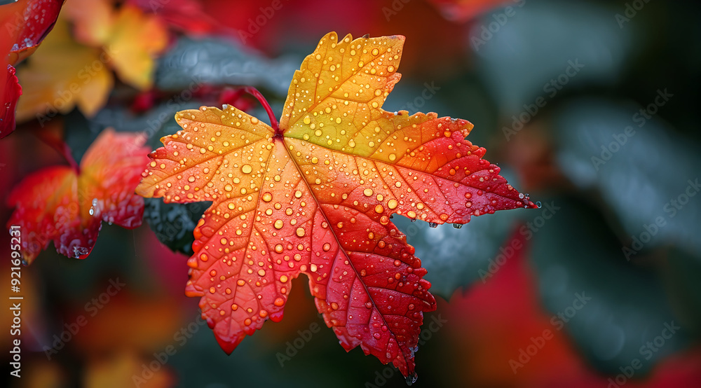 Autumn Leaf with Dew Drops - Close Up Photography Autumn Leaf with Dew Drops - Close Up Photography
