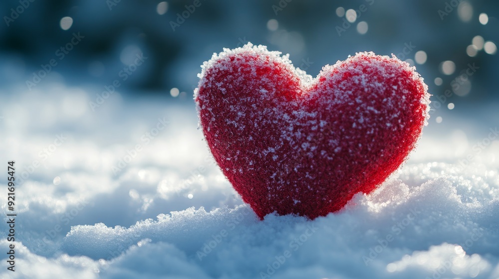 A red heart, symbolizing love and passion, sits in a bed of pristine snow, suggesting warmth and resilience in the face of winter. A red heart, symbolizing love and passion, sits in a bed of pristine snow, suggesting warmth and resilience in the face of winter.