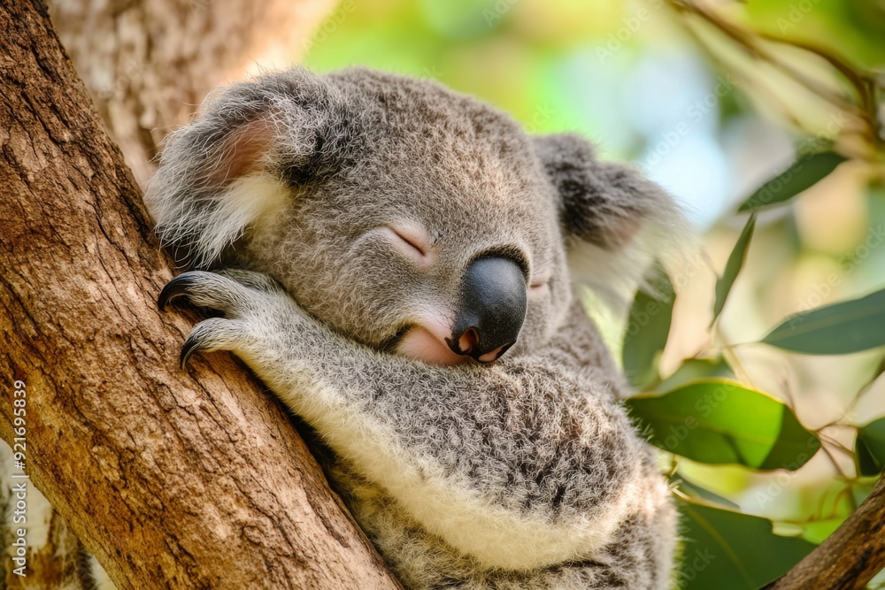 photo of a koala sleeping on a tree branch photo of a koala sleeping on a tree branch
