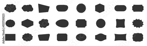 Abstract black geometric shape silhouette icon set. Outline blank frame templates, speech bubbles, badges, price tags, sticker, think cloud