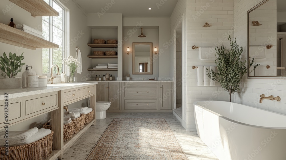 Fototapeta premium Luxurious bathroom with a view and modern amenities