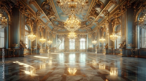 Wallpaper Mural An opulent ballroom with golden decorations and chandeliers, creating a luxurious and grand atmosphere. Torontodigital.ca