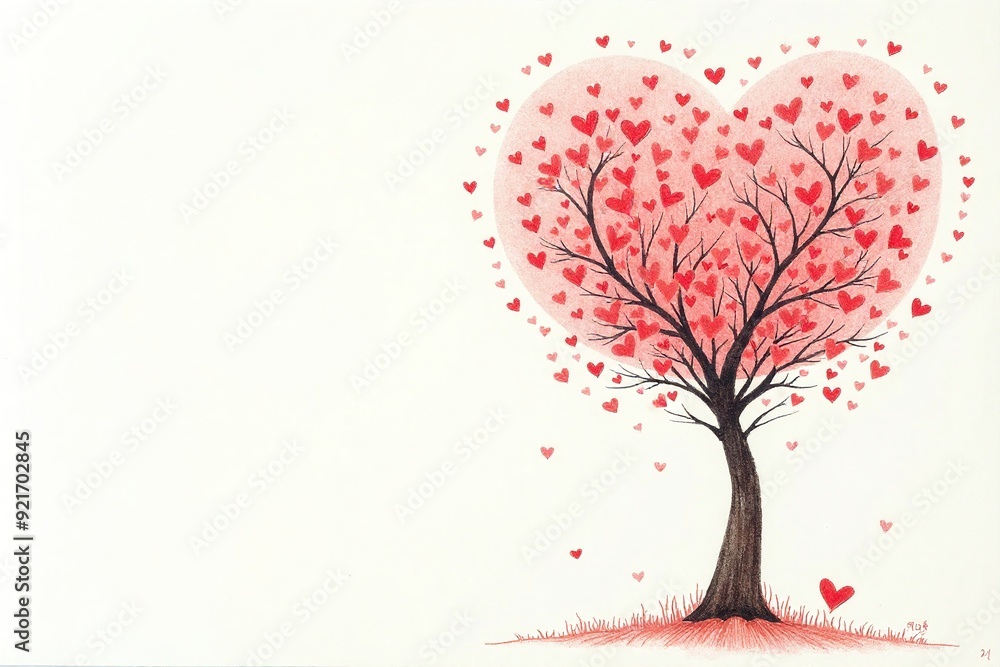 Fototapeta premium Heart-shaped Tree in Watercolor Pink Symbolizing Love with Copy Space