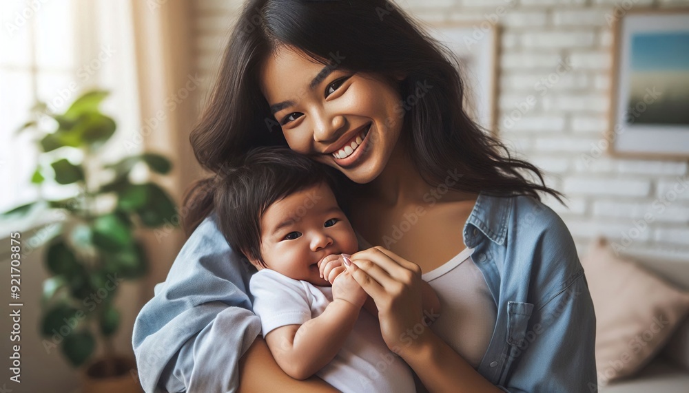 Happy mother holding her baby in her arms. Happy mother holding her baby in her arms.