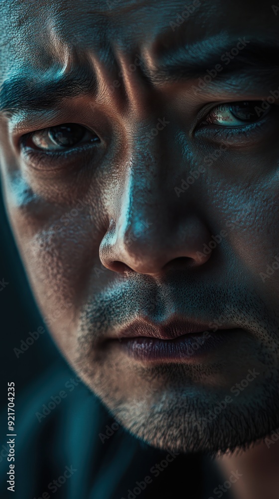 Obraz premium close-up shot of a asian man's face By Generated AI
