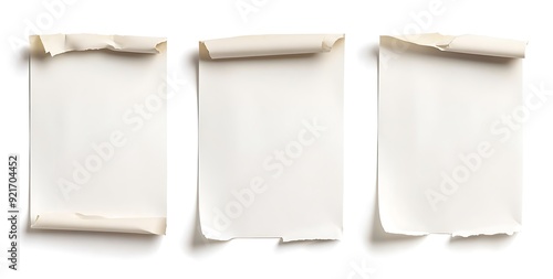 Three Torn and Crumpled White Paper Sheets. photo