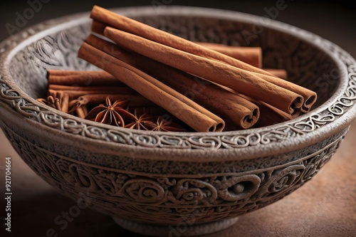 cinnamon sticks in a bowl isolated on white