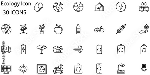 Set of Ecology icons. Line art style icons bundle. vector illustration