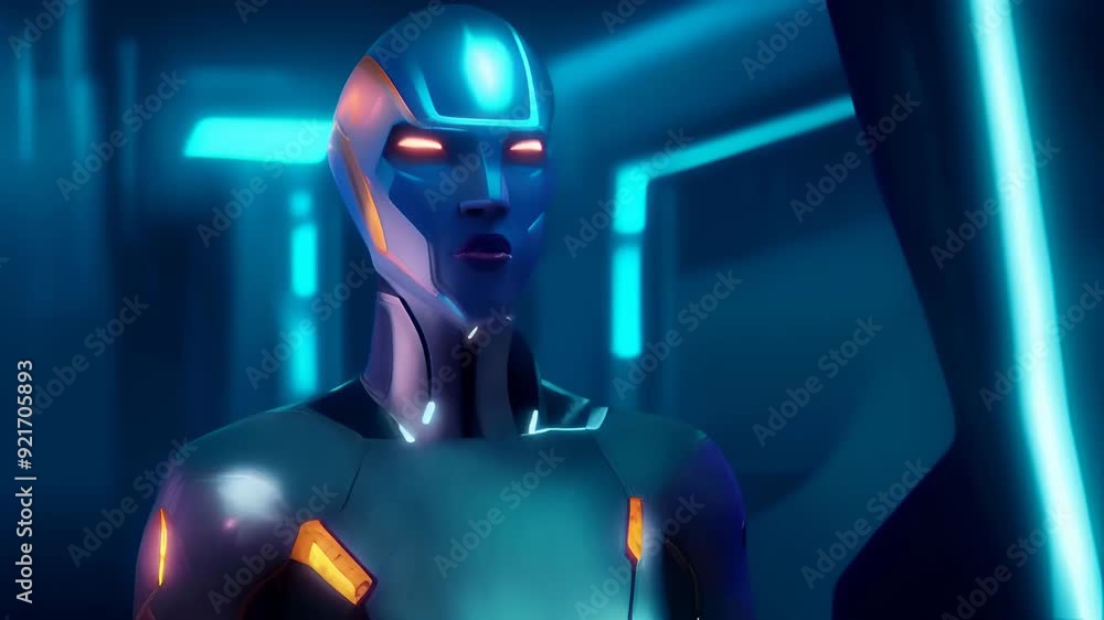 Video of futuristic humanoid robot with glowing red eyes and sleek ...