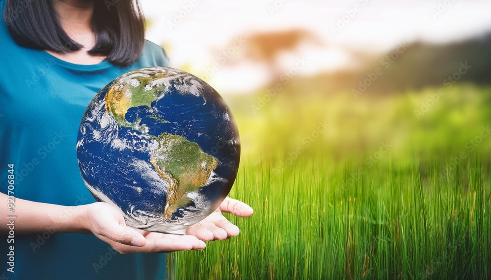 Woman hand holding earth, earth day, sustainable living concept, save planet environmental Woman hand holding earth, earth day, sustainable living concept, save planet environmental