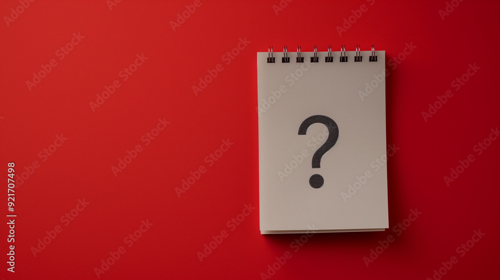 A large question mark is drawn on a notepad with a red background, signifying the themes of inquiry, curiosity, and thought-provoking questions. A large question mark is drawn on a notepad with a red background, signifying the themes of inquiry, curiosity, and thought-provoking questions.
