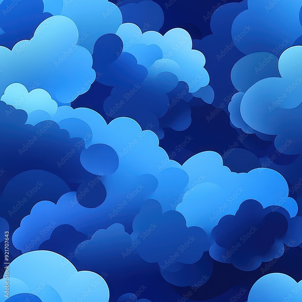 seamless pattern, Repetitive blue cloud pattern with fluffy, rounded shapes and subtle shading, creating a whimsical feel seamless pattern, Repetitive blue cloud pattern with fluffy, rounded shapes and subtle shading, creating a whimsical feel