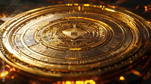  A Detailed Illustration of a Golden Cryptocurrency Coin