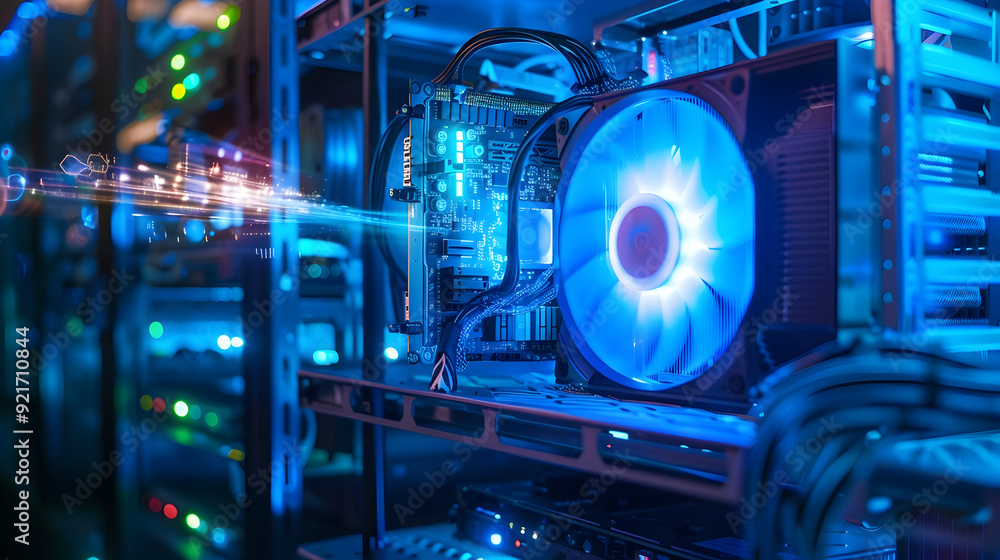 Blue Glowing Computer Fan Closeup - PC Hardware Illustration Blue Glowing Computer Fan Closeup - PC Hardware Illustration