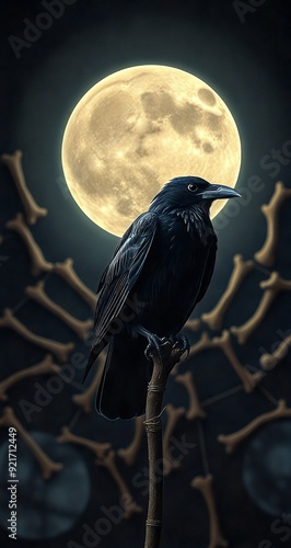crow in front of the moon
