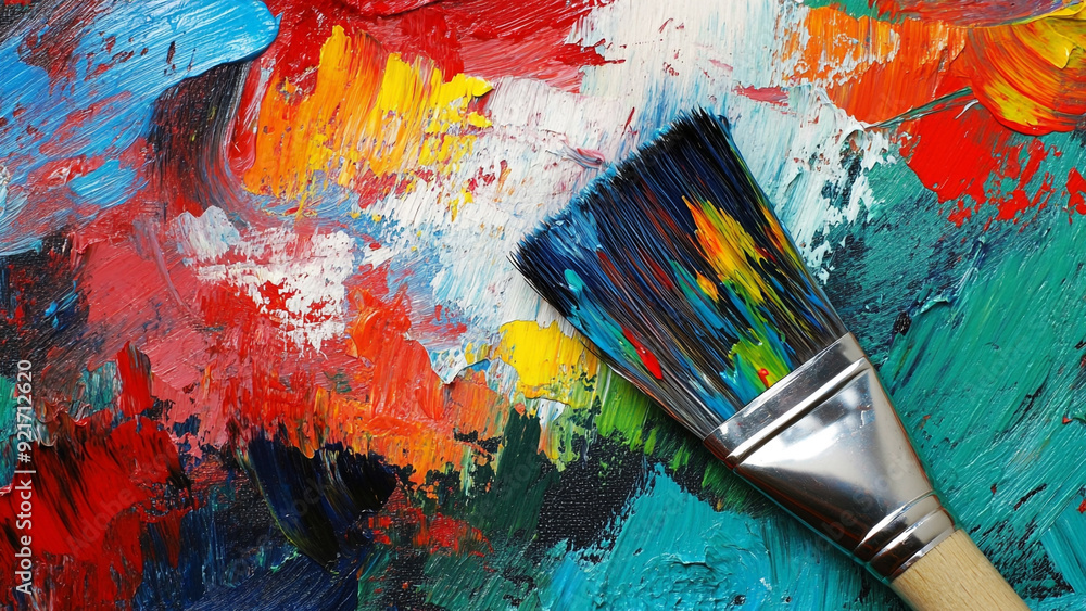 Fototapeta premium Close-Up of Paintbrush: Loaded with Paint