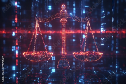 A digital illustration of the scales of justice, representing AI's role in balancing resolution with high detail and cinematic lighting