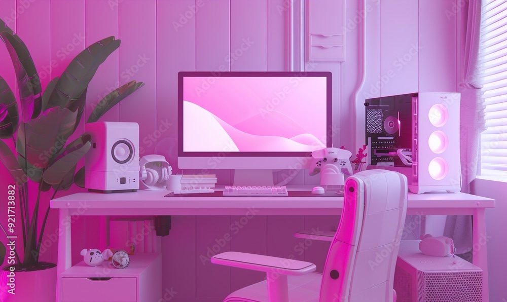 The computer workplace background has a modern model which is a comfortable space Generate AI The computer workplace background has a modern model which is a comfortable space Generate AI