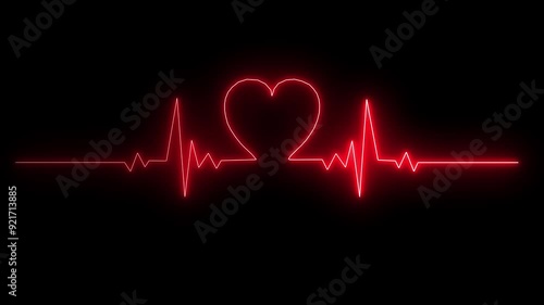 Neon heartbeat line on black isolated background. Heartbeat lines animation background .Health- medicine and human heart concepts.