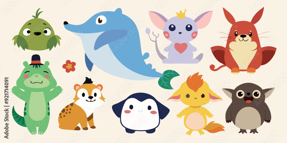 set of funny cartoon animals set of funny cartoon animals