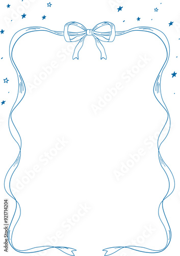 Tied bow with stars background frame illustration, Design template for Christmas greeting card.